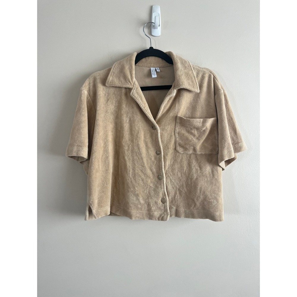 & Other Stories Terry Cloth Camp Collar Shirt Cropped Beige Towelling Size S